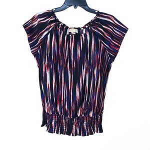 Michael Kors Designer Red Boatneck Top Airy Sea Blouse Multicolor Striped Size S